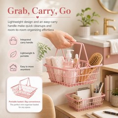Pink Mini Shopping Basket, 9.25″ x 6.29″ x 3.54″ Metal Wire Basket with Handl…