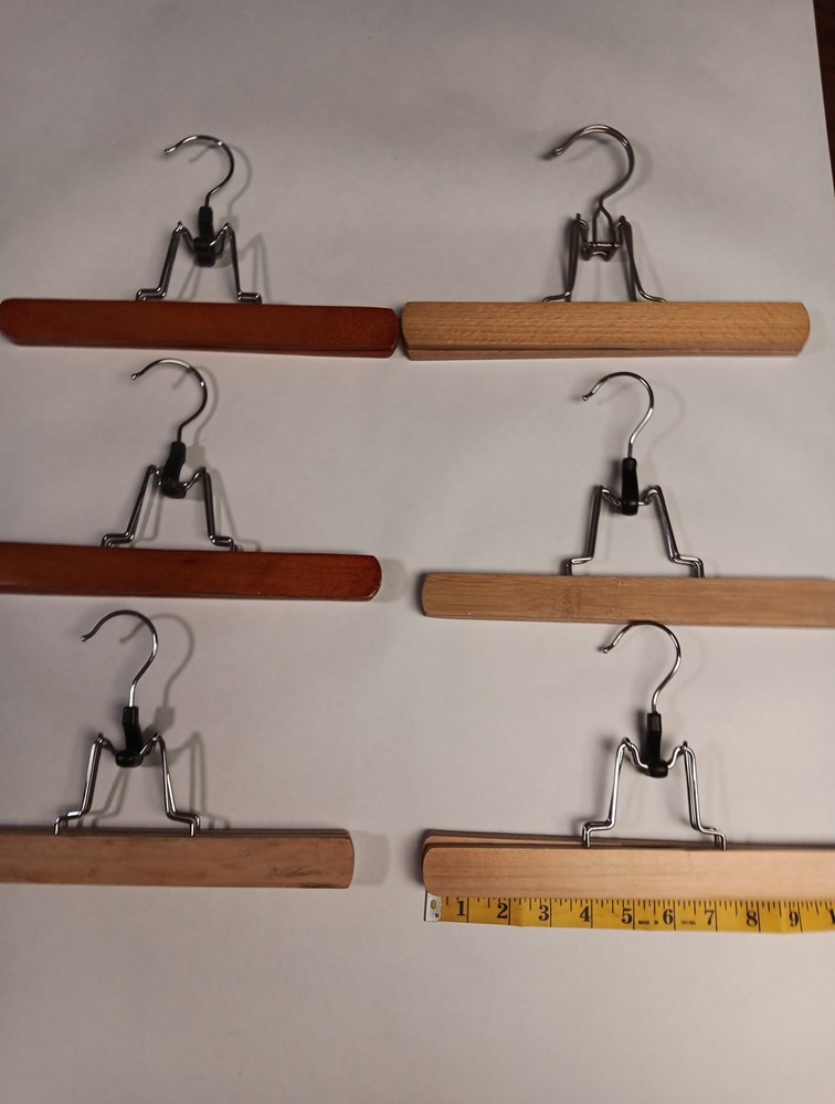 Set of 6 Wooden Clamp Pants Or Skirt Hangers with Metal Clips 11 Inches