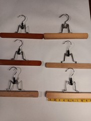Set of 6 Wooden Clamp Pants Or Skirt Hangers with Metal Clips 11 Inches