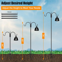Heavy Duty Shepherds Hook 76 Inch Alloy Steel Double Hooks Adjustable Support Up