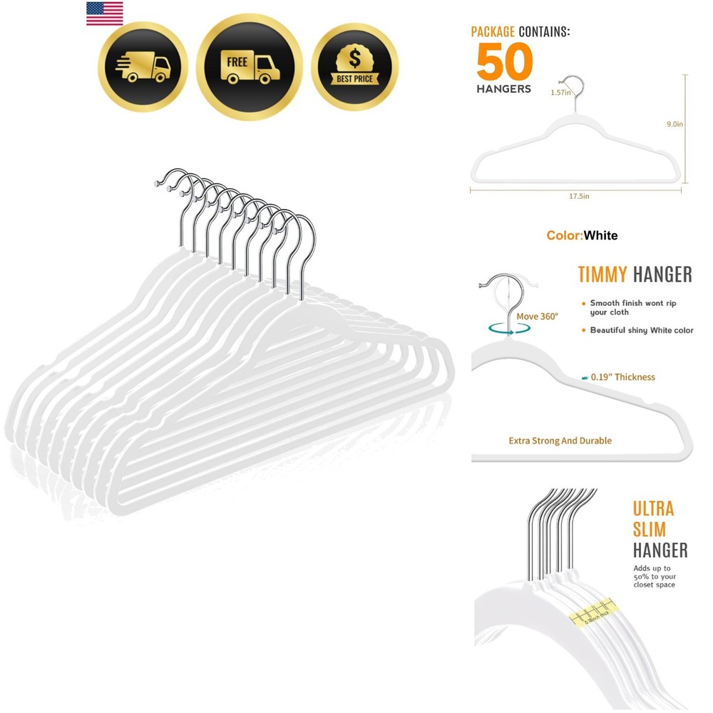 50 Plastic Hangers 17.7 Inch Non-Slip, Space Saving Closet Organizers, Heavy …