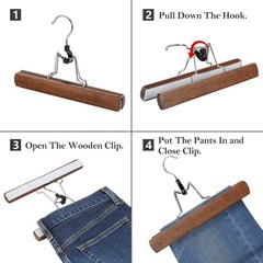 12 Pack Wooden Pants Hangers with Clips Non Slip Skirt Hangers Walnut Trouser Cl
