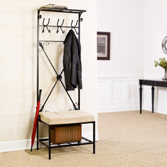 – Dovanti Entryway Storage Rack & Bench Seat – Transitional Design, Black Metal