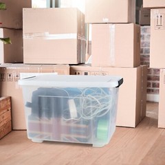Idotry 50 Qt Stackable Latching Box w/ Lid & Wheels Plastic Containers, 6-Packs