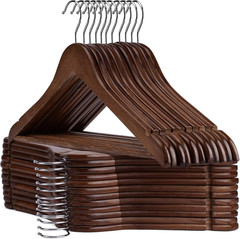 30 Pack Heavy Duty Wooden Hangers with Notches – Walnut Closet Organizers