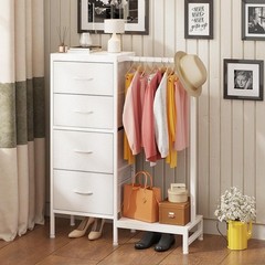 2-in-1 Tall Dresser Clothes Rack 4 Drawer Storage Anti-Tip Small Space New