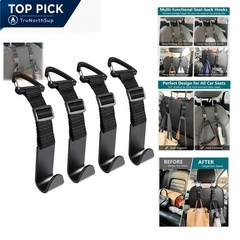 Car Headrest Hooks 4 Pack Adjustable Plastic Organizer Hooks Universal Fit Black