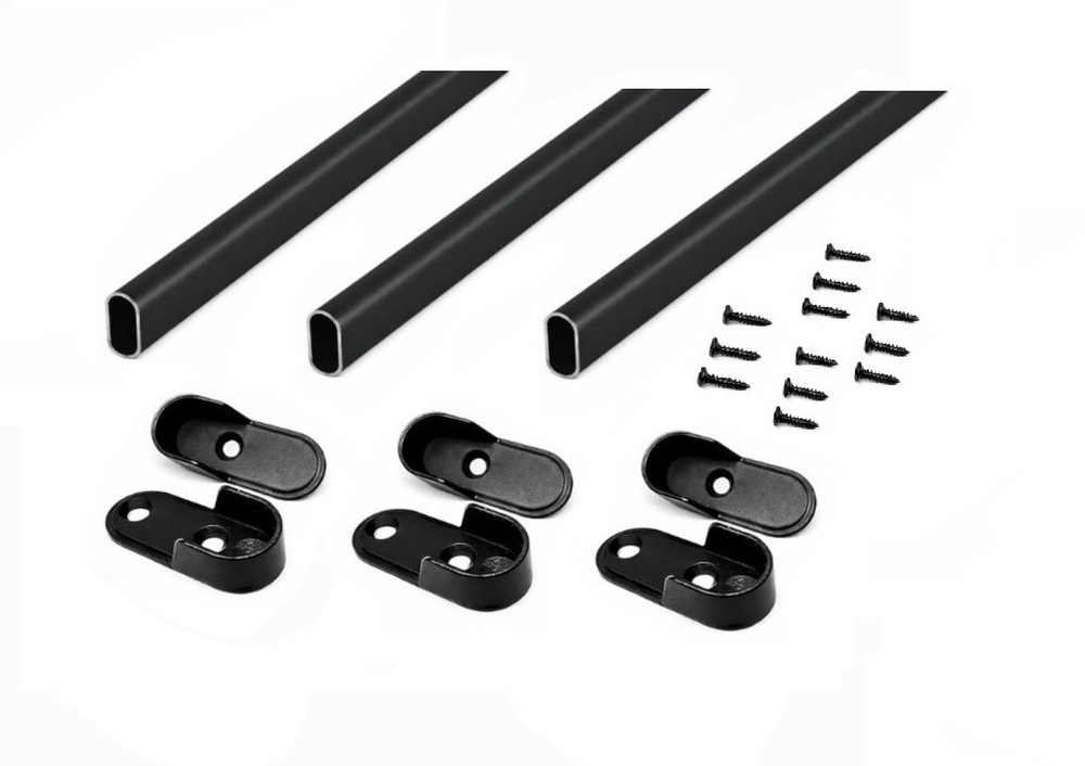 3-Case Pack Premium Oval Wardrobe Closet Rod Tube with End Supports Black