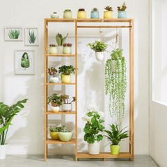 Bamboo Garment Rack Freestanding Closet Heavy Duty Clothes Rod Storage Organizer