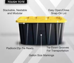 27 Gal. Tough Storage Tote in Black and Yellow