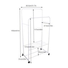 Heavy Duty Double Rods Clothes Hanging Rack Moveable Clothes Rail Stable Base US