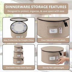 5 Pc China Storage Containers Set Dish Organizer w/ Dividers Brown