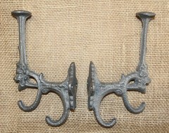 2-Large TRIPLE WALL HOOKS,Raw Unfinshed,Lion Accent,Country Decor,Gifts, H-10
