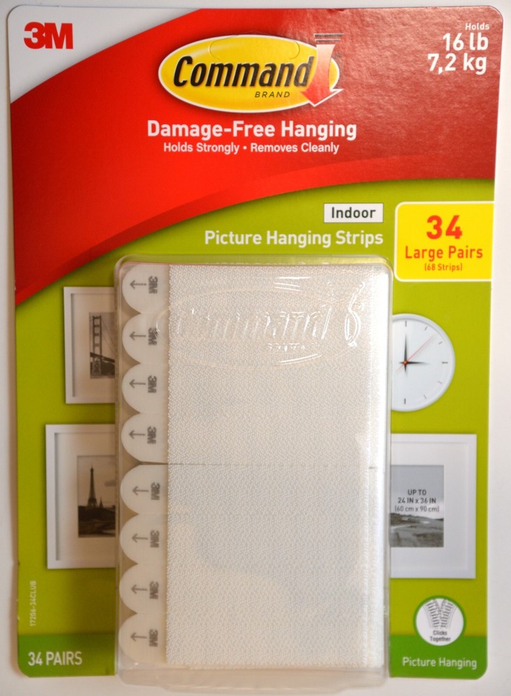 3M Command Picture Hanging Strips 34 Pairs 68 Large Strips Hold 16 lbs