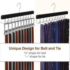 20 Hooks 2 in 1 Belt Tie Hanger for Closet Max 30 Belts with 30 Ties Capacity, B