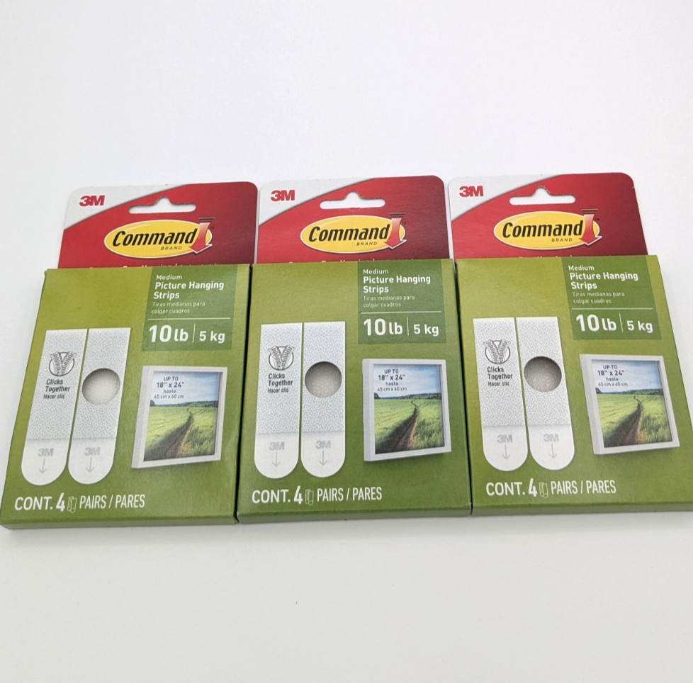 3M Command Medium Picture Hanging Strips Holds 10 lb 3 Packs 4 Pairs Per Pack