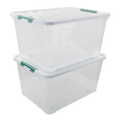 Idotry 85 Qt Clear Plastic Stackable Latching Storage Box w/ Lid & Wheels 2 Pack