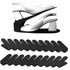 Black Shoe Slot Organizer—20—Space-Saving Stackers—One-Piece—20