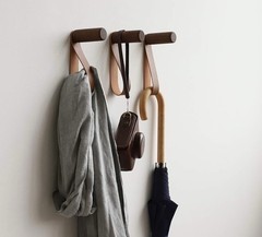 Coat Hooks.Wood Hooks with Faux Leather for Wall Mounted Single Hangers(Walnut)