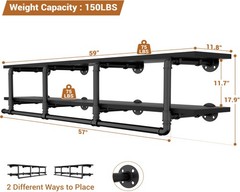 Industrial Pipe Clothes Rack with Top Shelf, 59In Space-Saving Wall Mounted C…