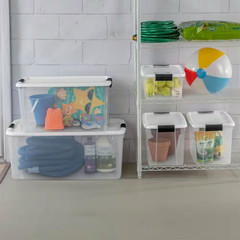70 Qt. Clear Plastic Stackable Storage Bin W/ White Latch Lid, 16-Pack