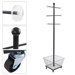 Movable Clothing Rack, 15.7*66in Metal Coat Rack Tree With Storage Basket & Rods