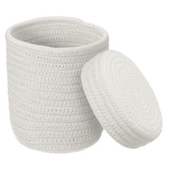 White Small Cotton Rope Woven Storage Basket Round with Lid 5.8×5.6″,