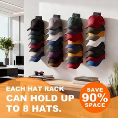2PCS Hat Organizer For Baseball Caps Wall Rack Holds 16 Hat Adhesive Screw Mount