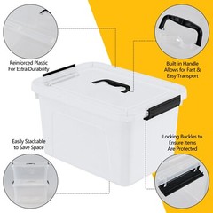 4Pack 12 Quart Plastic Latching Storage Box with Handle Clear Lidded Storage Bin