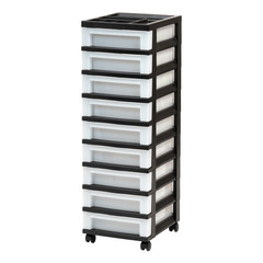 9-Drawer Narrow Plastic Storage Cart with Organizer Top Rolling Office Black