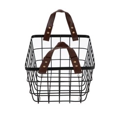 Black Wire Storage Organizer Baskets 2-Pack, Faux Leather Handles Multi-Size