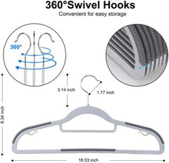 100 Pack Plastic Hangers Non Slip for Clothes Coat Heavy Duty 360° Swivel Hook