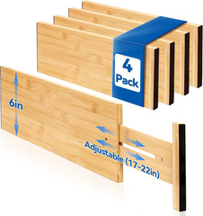 4 Pack Deep Drawer Dividers, 6″ High Bamboo Expandable Drawer Organizers, 17-22″