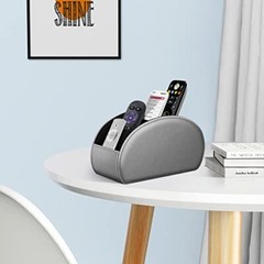 Remote Control Holder, Vegan Leather TV Remote Caddy Desktop Silver Gray