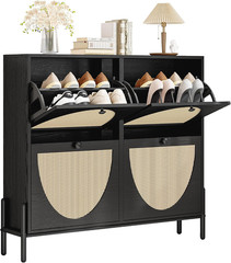 Rattan Shoe Cabinet Storage with 4 Flip Drawers, Freestanding Shoe Storage Organ