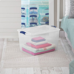 Sterilite 66 Qt Storage Bin Clear Container w/Lid Blue Latch 6 Pack