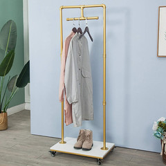 Industrial Gold Pipe & Wood Garment Rack – Heavy Duty Display Shelf