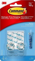 4 Packs 3M Command 2 Medium Crystal Hooks & 3 Adhesive Strips Per Pack Max 2 lb