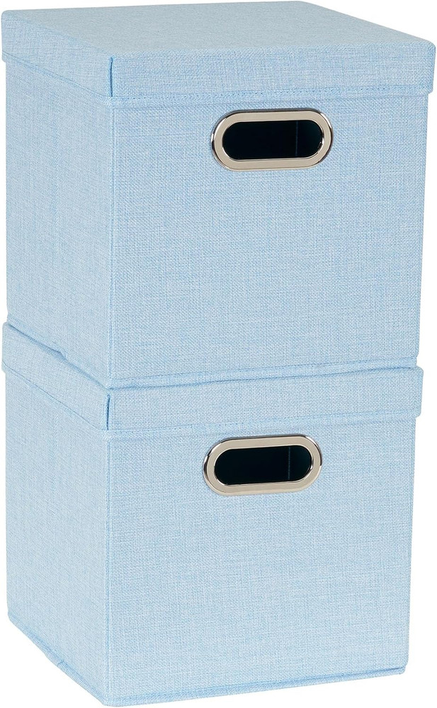 Café Cube Bin Storage Set with Lids & Handles – 2 Pack, Baby Blue Linen