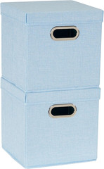 Café Cube Bin Storage Set with Lids & Handles – 2 Pack, Baby Blue Linen
