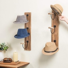 MyGift 2 Pcs Hat Rack Wall Mount, Cowboy Medium, Light Burnt Wood