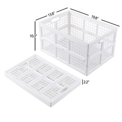 Idotry 2-Pack Plastic Collapsible Storage Crates Foldable Milk Crate, White 42L