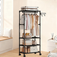 1pc Heavy Duty Freestanding Clothes Rack with Wheels & Hooks