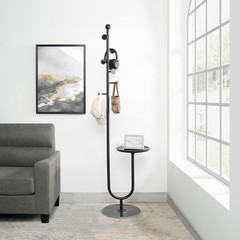 Coat Rack Freestanding with Table & 6 Hooks, Corner Coat Tree, Heavy-duty Marble