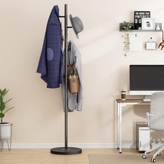 Heavy Duty Coat Rack Freestanding 6 Hook Clothes Tree with Wooden Base Black