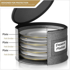 Gray Fabric Dinnerware Storage, 12 In. X 6.25 In. China Plate Container Organize