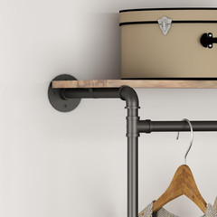 Black Industrial Pipe Wall-Mounted Clothing Rack with Adjustable Shelves