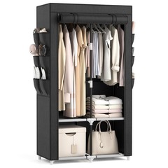 VTRIN Portable Closet Wardrobe for Hanging 2 Row – 34.5” Wide, Black