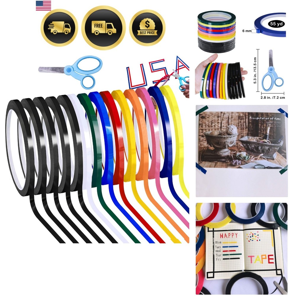 10 Colors 14 Rolls Whiteboard Art Tape 1/4″ Wide X 55yd Long Per Roll Artist …