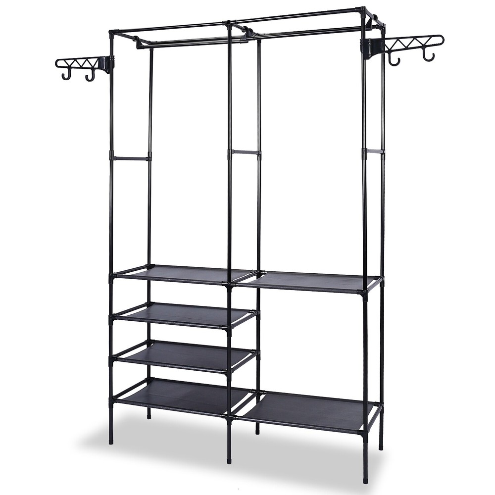 Heavy Duty Clothing Garment Rack Shoes Shelves Clothing Organizer Bedroom Holder